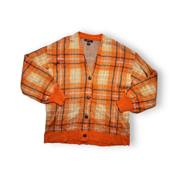 Forever 21 Orange Plaid Button Front Cardigan Size Medium - Picture 5 of 11